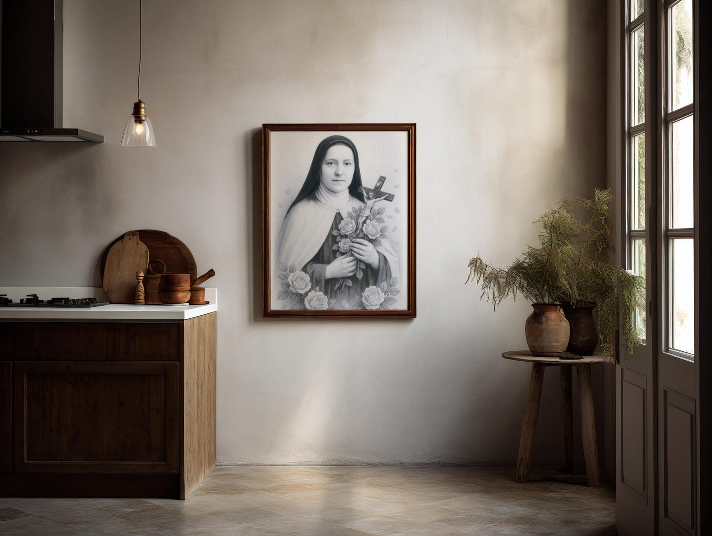 Saint Therese of Lisieux Poster: Catholic Christian Wall Art Decor, Soft Blue Image