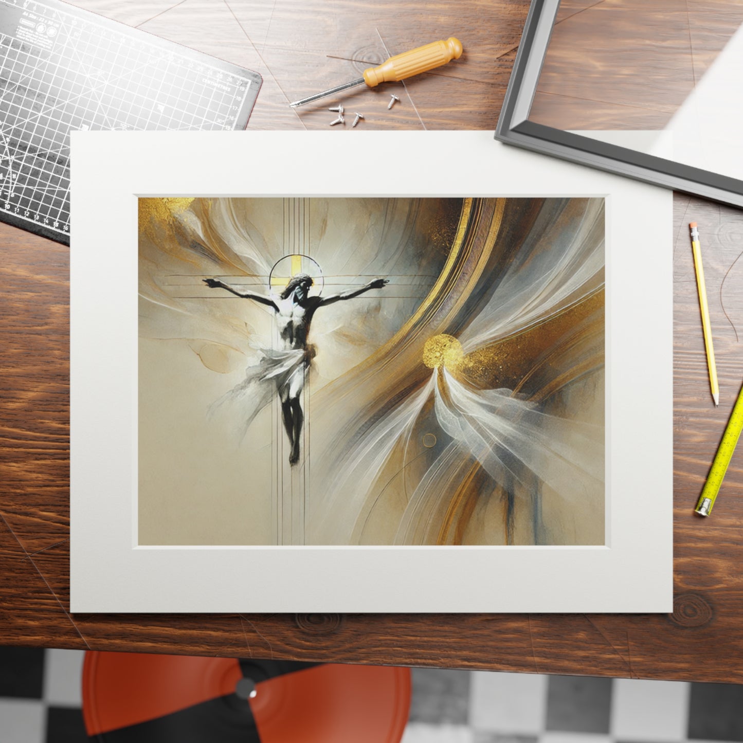 Jesus Crucified: Elegant Fine Art Prints with Passepartout Frame, Spiritual Wall Decor, Artistic Gift, Modern Home Art