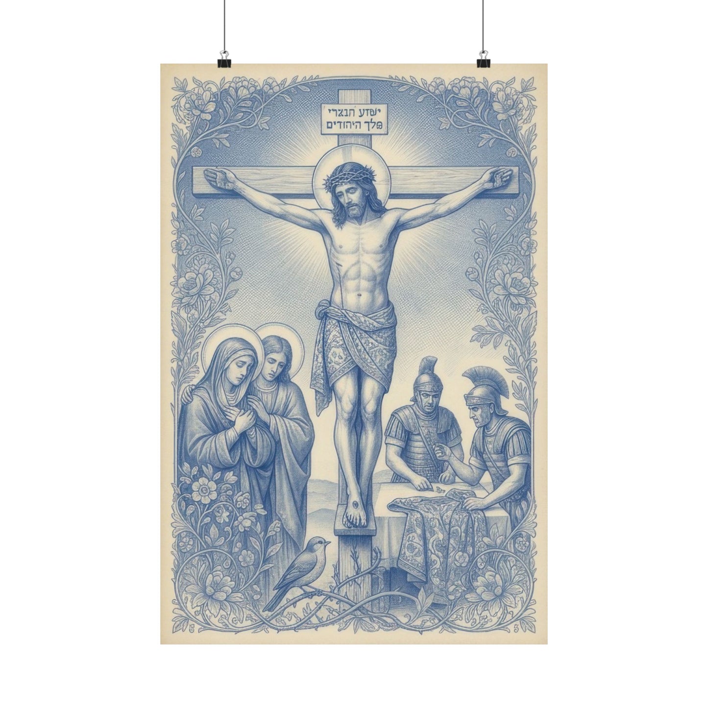 Chinoiserie Crucifixion Satin Poster — Jesus Crucifixion Art Print (300gsm)