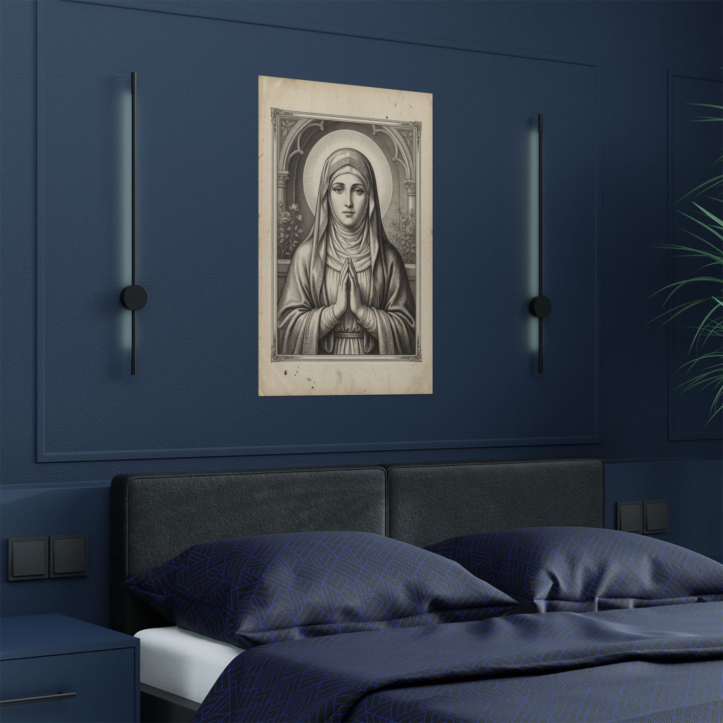 Vintage Virgin Mary Poster Satin Poster | Antique Style Marian Prayer Wall Art