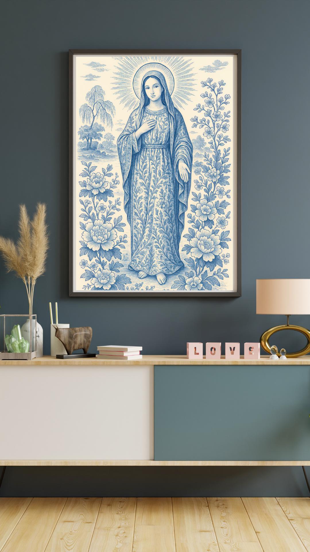 Chinoiserie Virgin Mary Art Print: Catholic Home Decor ⬇️ Digital Download