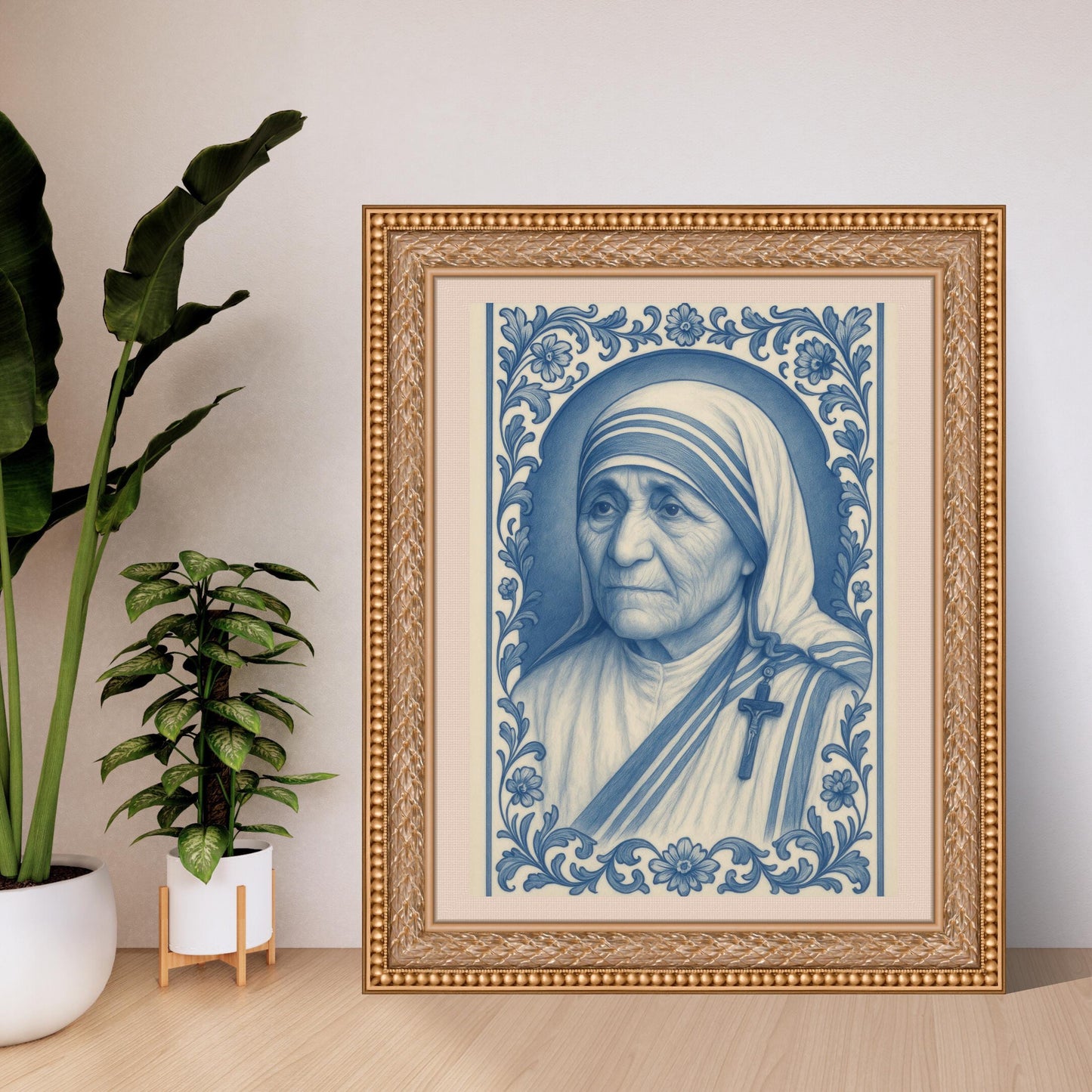 Mother Teresa Chinoiserie Poster: Catholic Baroque Floral Christian Wall Art