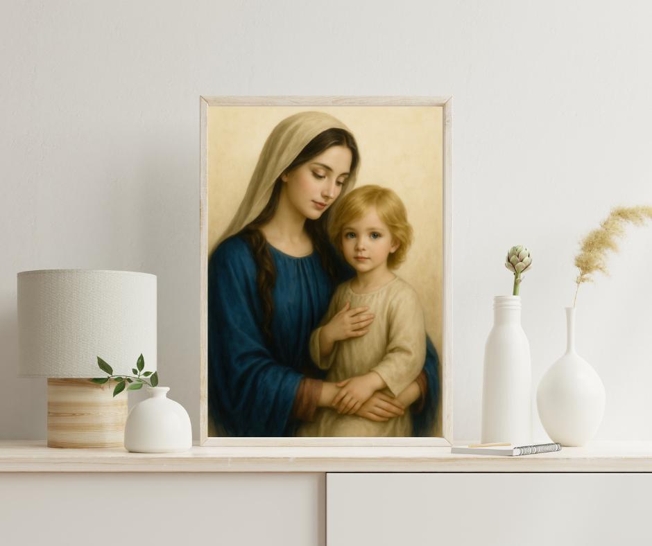 Virgin Mary and Young Jesus Art Print: Catholic Christian Wall Art of the Holy Family ⬇️ Digital Download