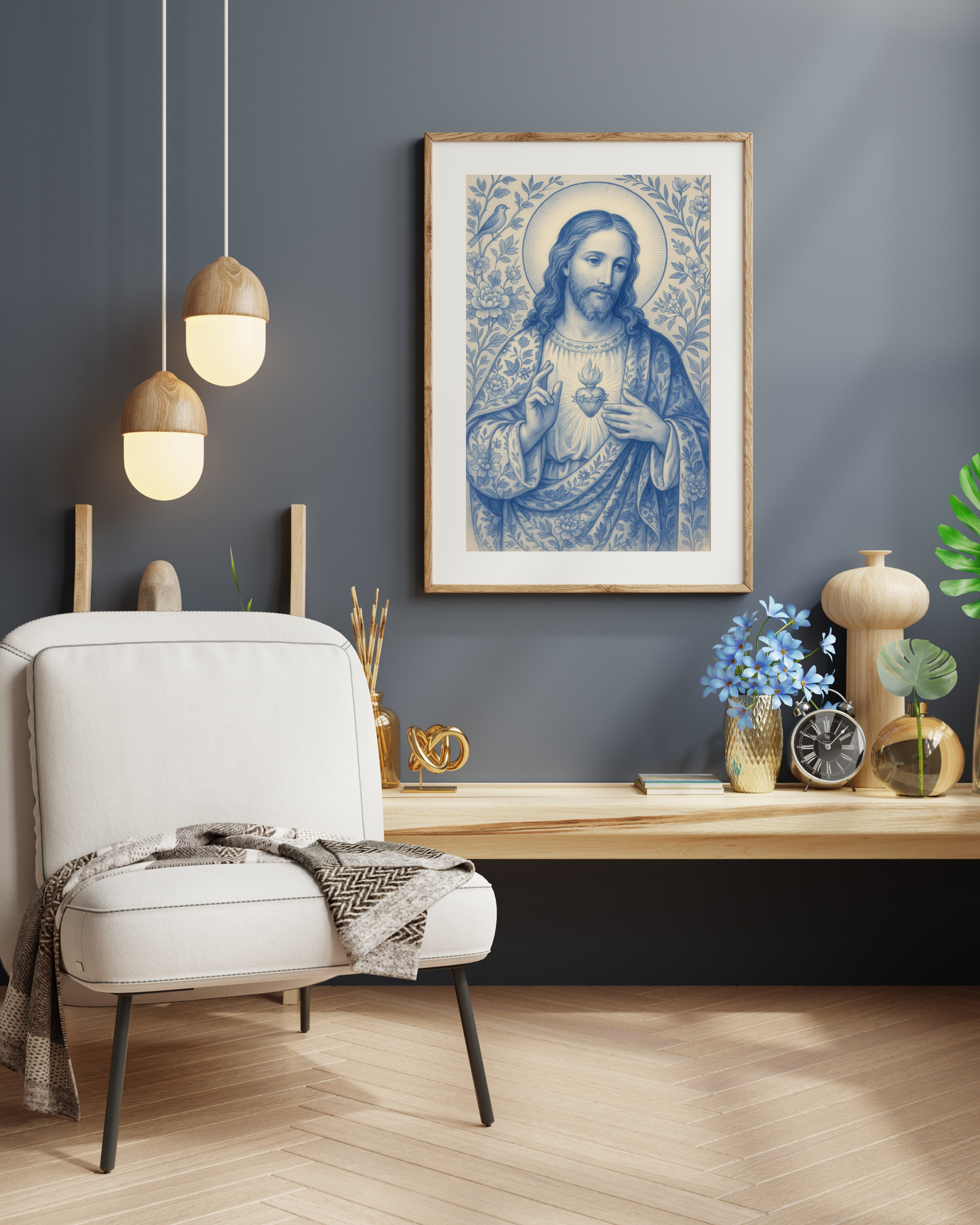 Fine Art Posters, Sacred Heart of Jesus Chinoiserie Style Poster, Religious Wall Art, Christian Decor, Home Wall Decor, Religious Gift