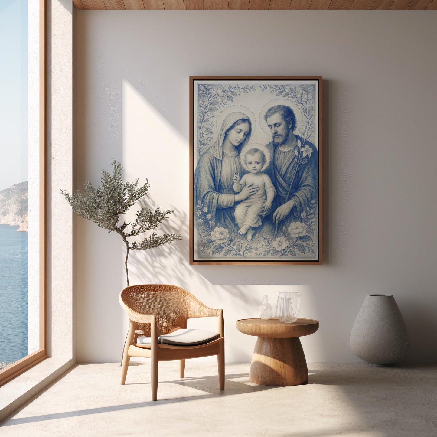 Holy Family Art Print: Chinoiserie Delft Style, Religious Christian Wall Art Decor, Home Decor, Family Faith Gift ⬇️ Digital Download