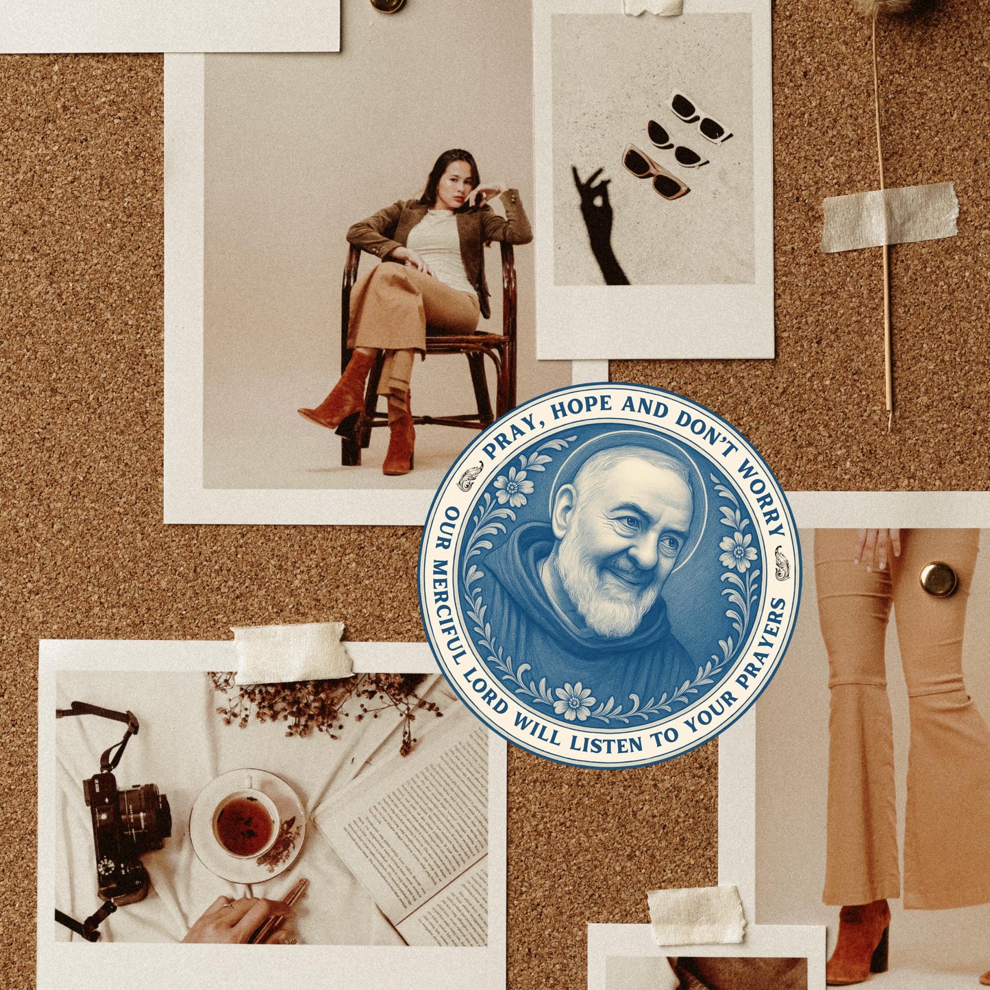 Autocollant de Saint Padre Pio : Décalcomanie de style chinoiserie catholique