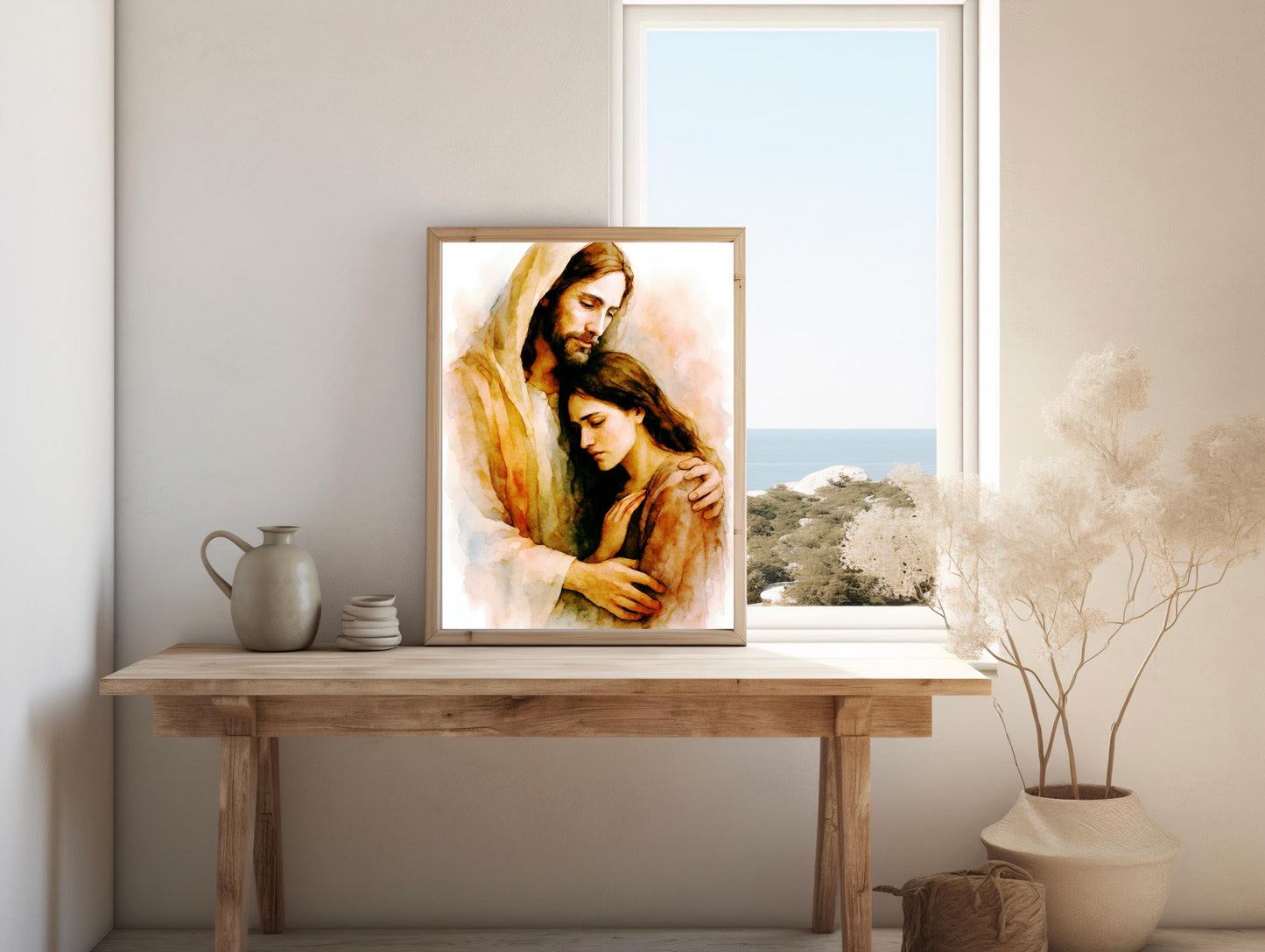 Jesus Comfort Art Print: Inspirational Modern Catholic Art Home Decor Watercolour Style Poster ⬇️ Digital Download