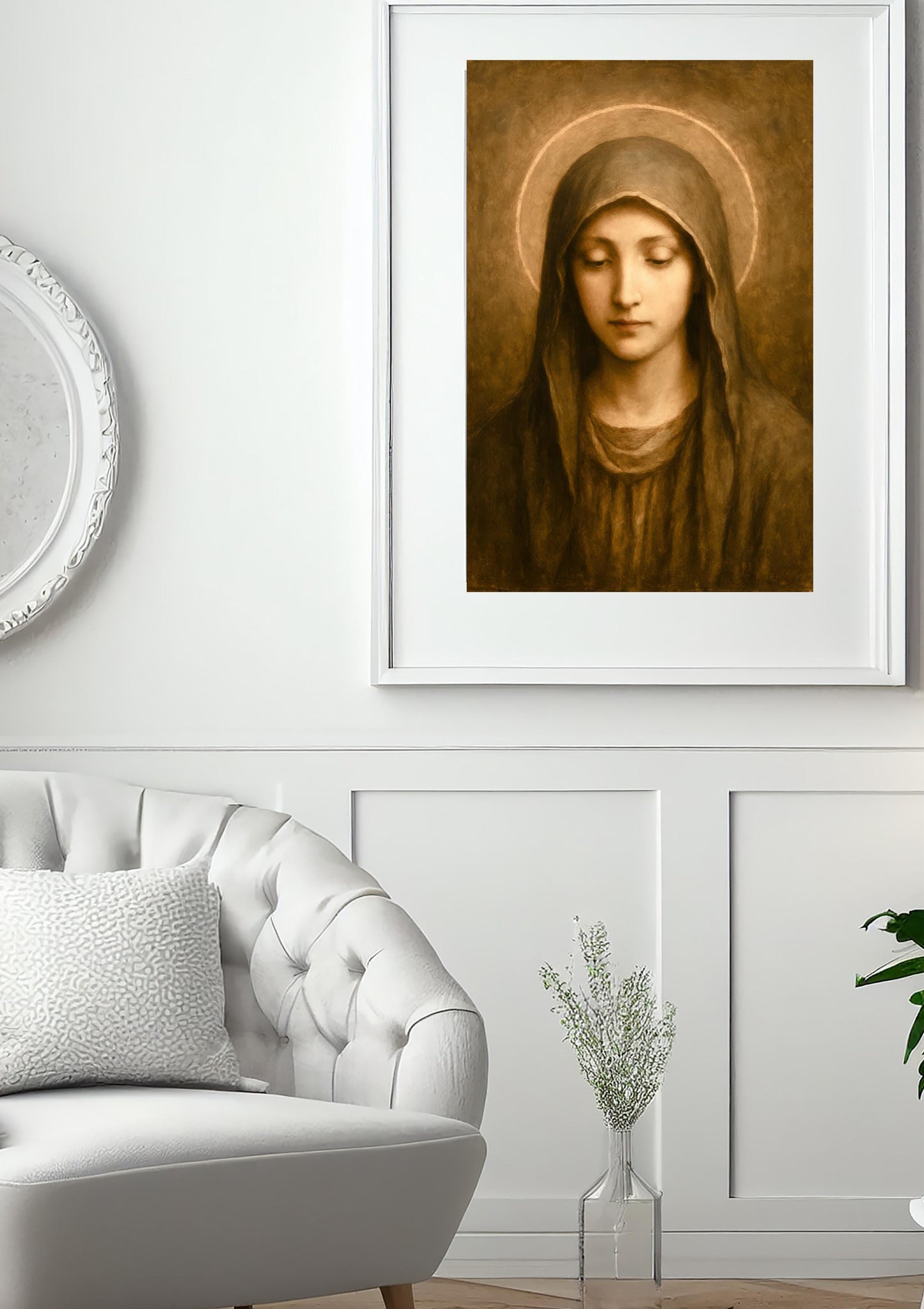 Madonna Portrait Print: Vintage Sepia Religious Wall Art ⬇️ Digital Download