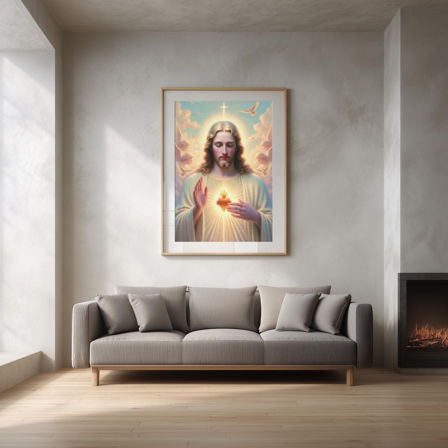 Sacred Heart of Jesus Wall Art: Luminous Catholic Devotional Poster ⬇️ Digital Download