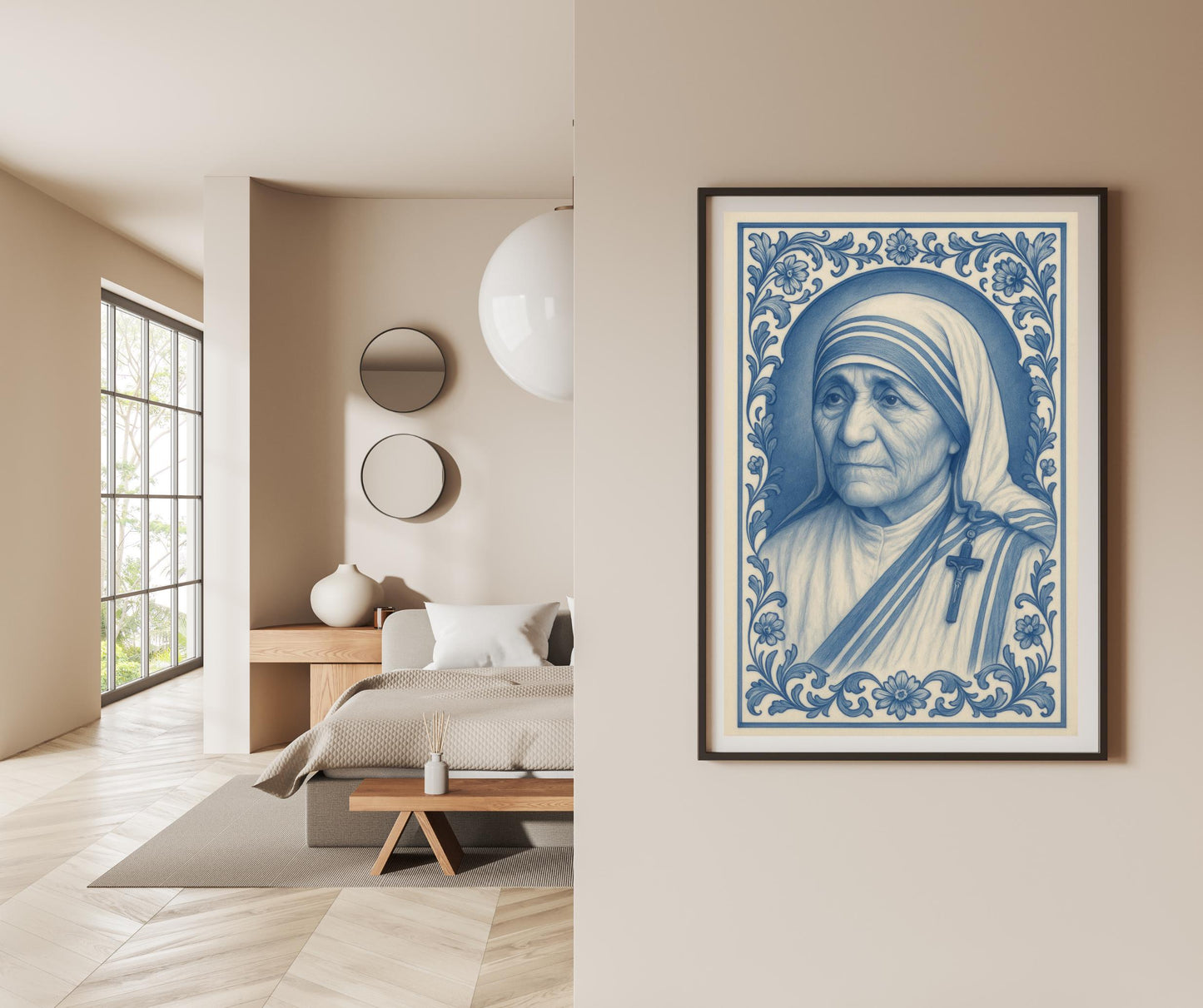 Saint Mother Teresa Print: Chinoiserie Baroque Floral Catholic Christian Wall Art ⬇️ Digital Download