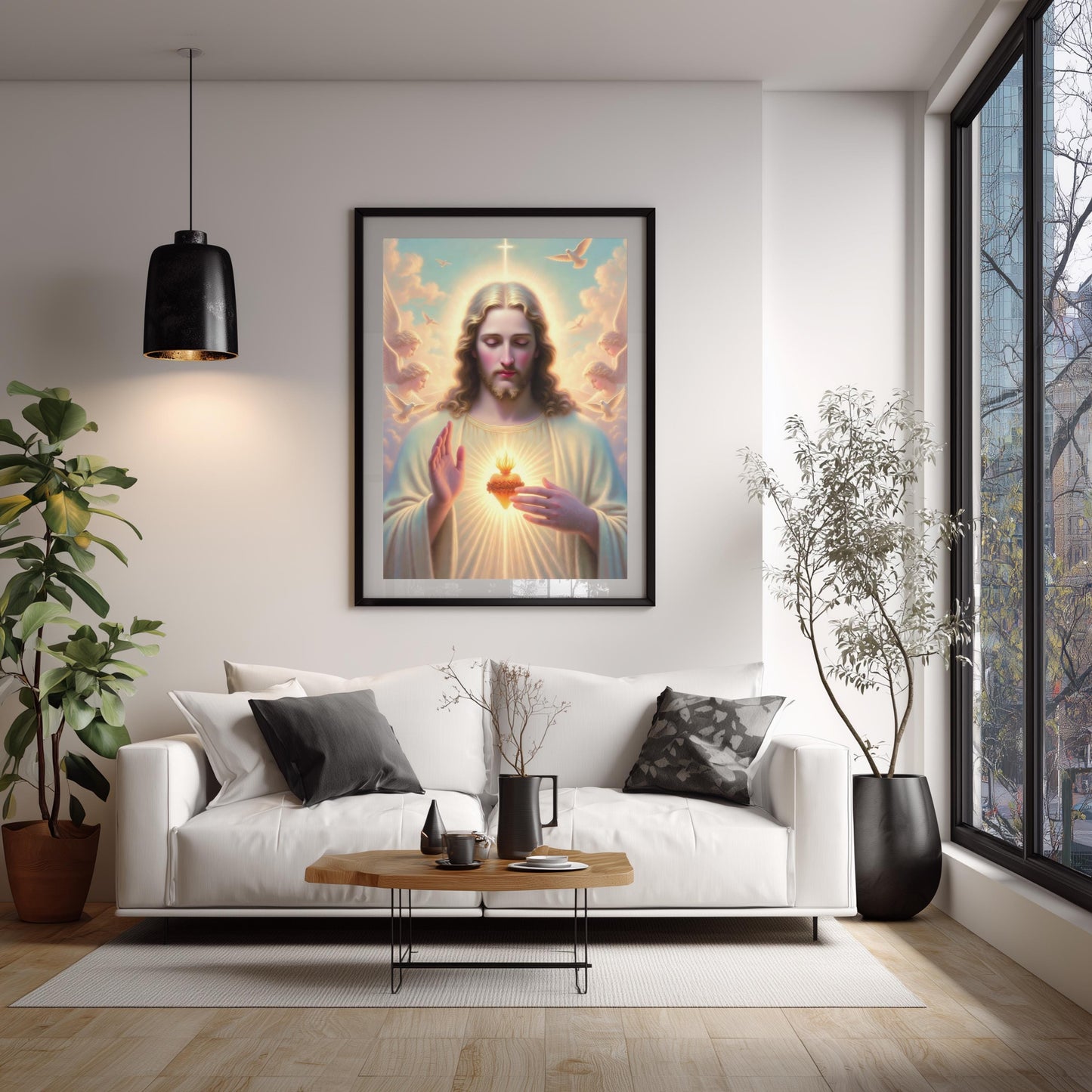 Sacred Heart of Jesus Wall Art: Luminous Catholic Devotional Poster ⬇️ Digital Download