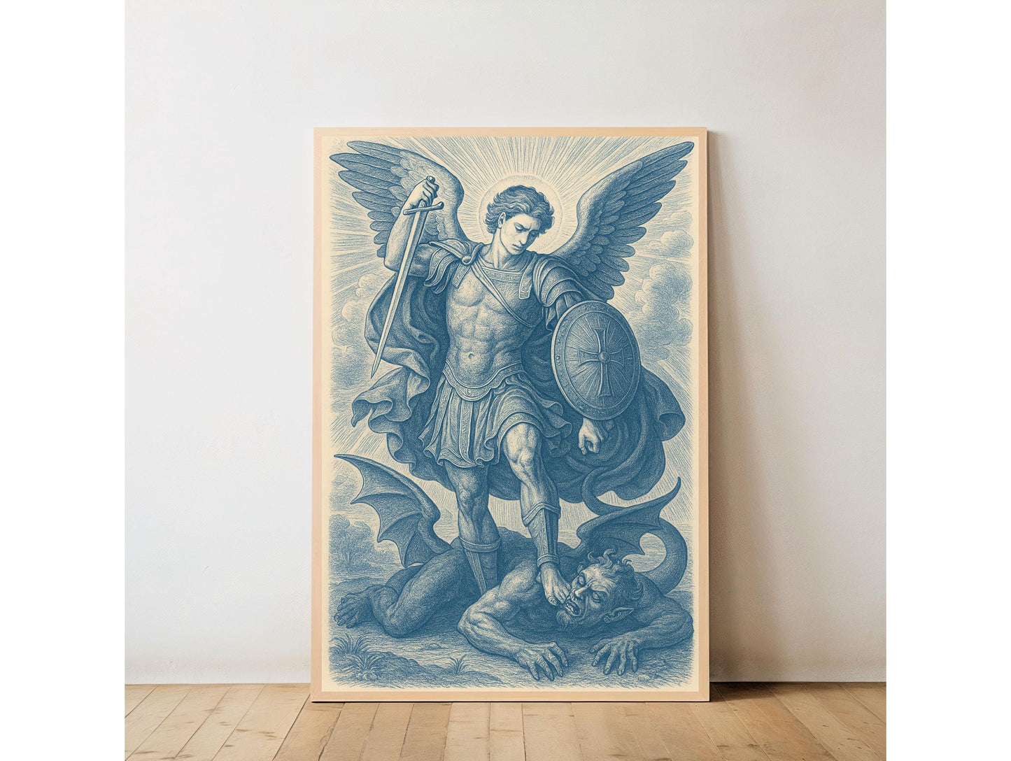 Archangel Michael Art Print: Christian Warrior with Sword & Shield, Christian Wall Art, Home Decor Faith Image ⬇️ Digital Download