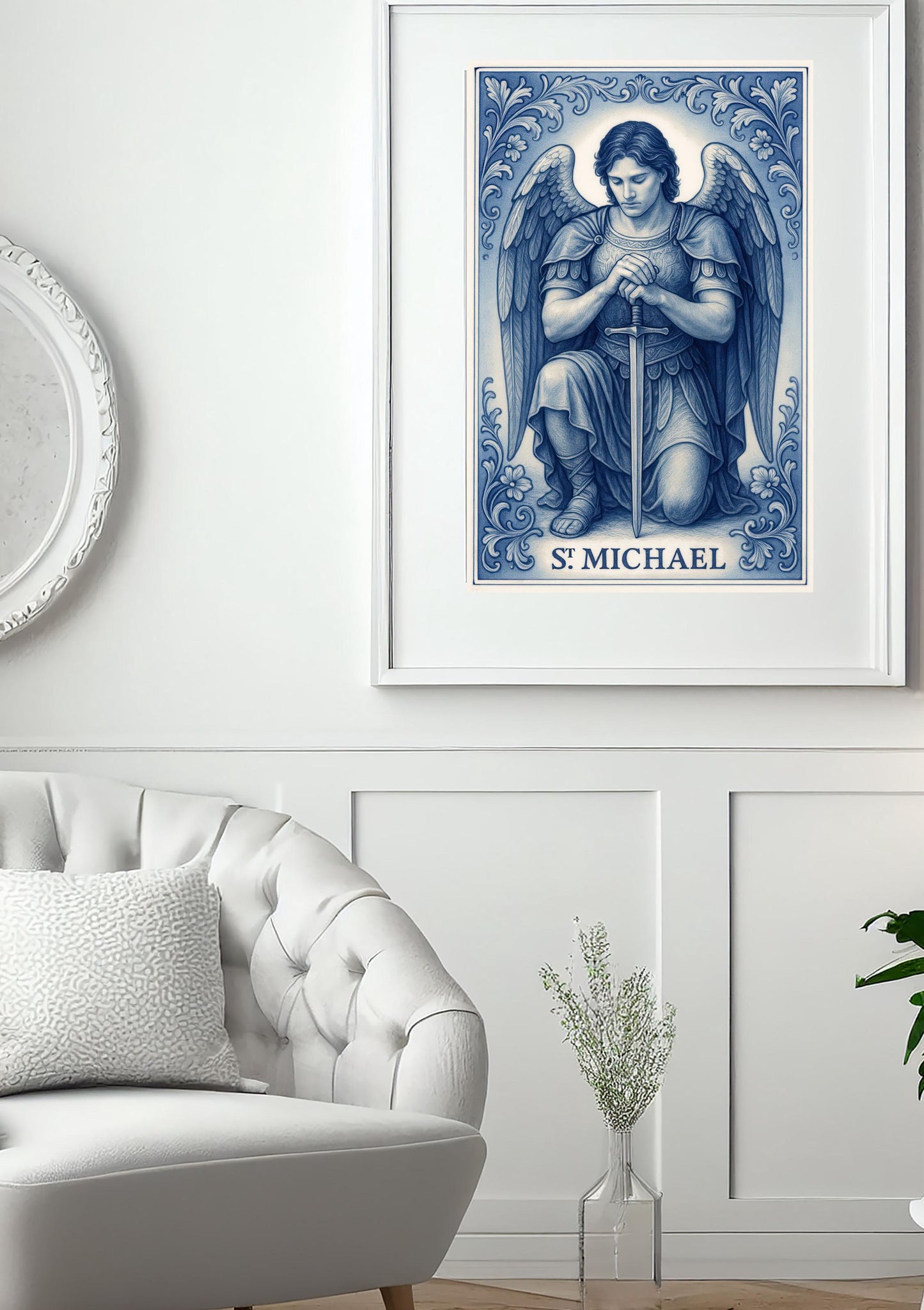 Saint Michael Print: Catholic Chinoiserie Style Wall Art ⬇️ Digital Download