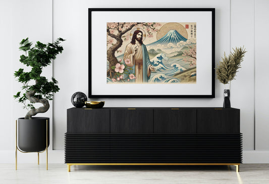 Jesus Ukiyo-e Print: Catholic Japanese Woodblock Christian Wall Art ⬇️ Digital Download