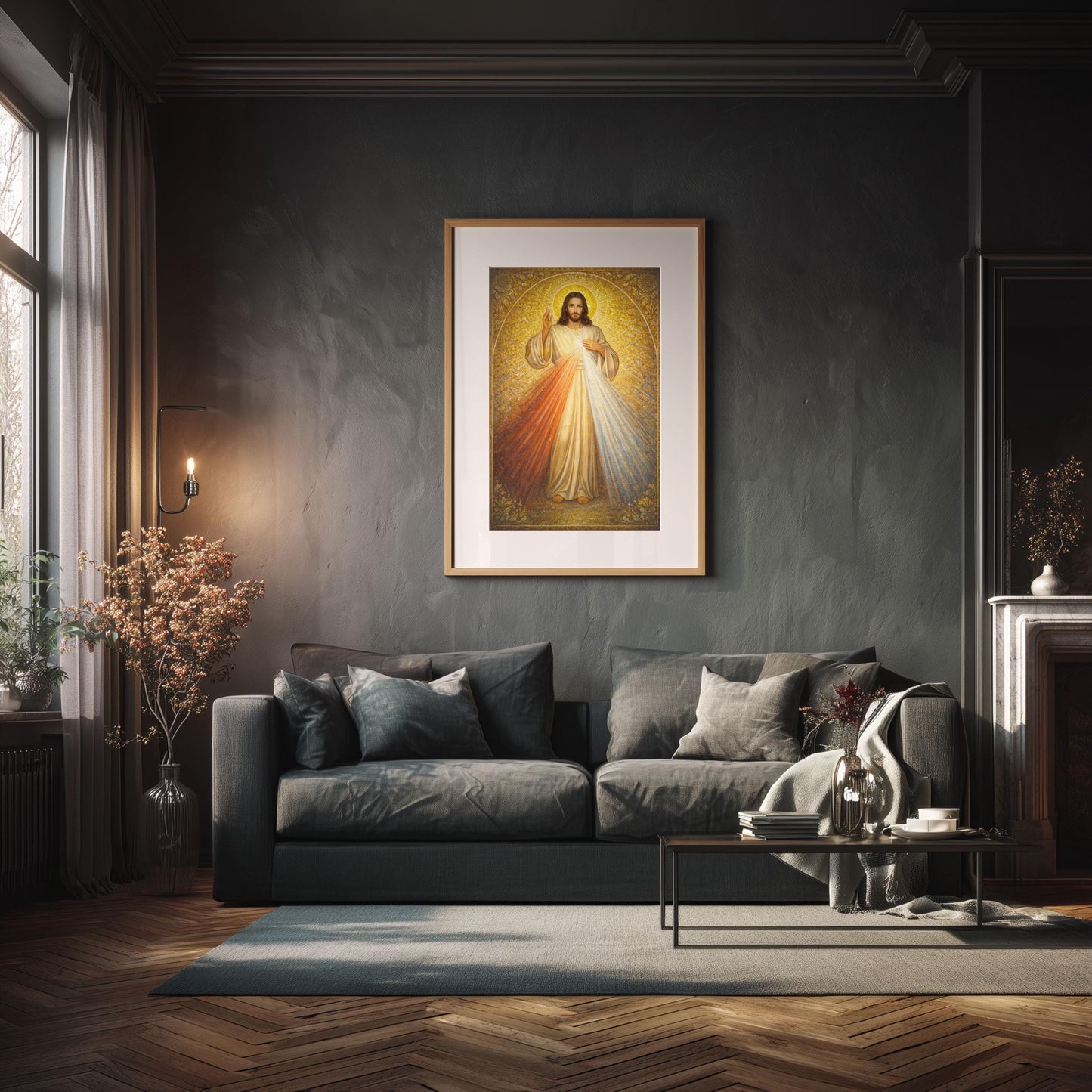 Divine Mercy Jesus Mosaic Print: Golden Byzantine Sacred Heart Art ⬇️ Digital Download