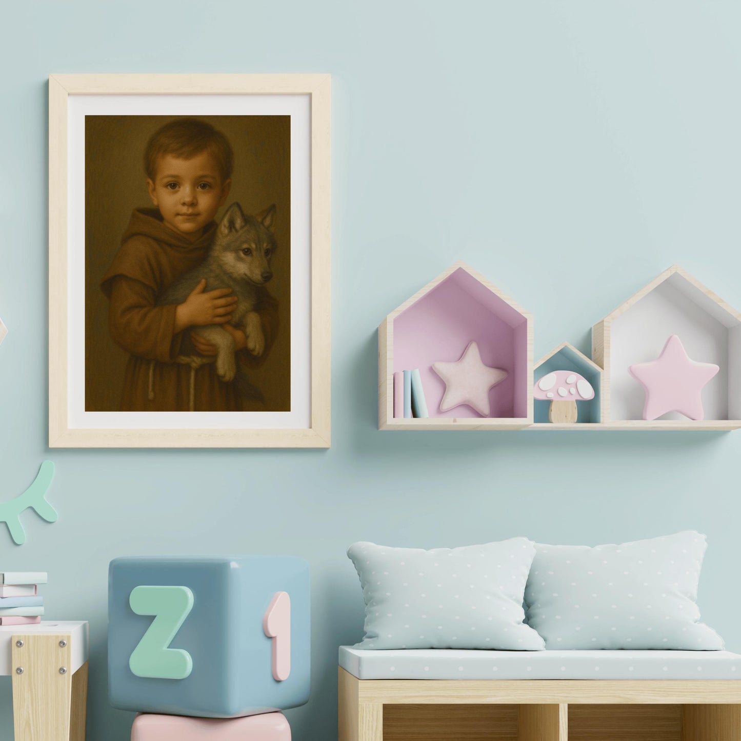 Saint Francis Art Print: Baby Saint Francis Catholic Nursery Decor, Animal Lover Gift, Baptism, Baby Shower Gift ⬇️ Digital Download
