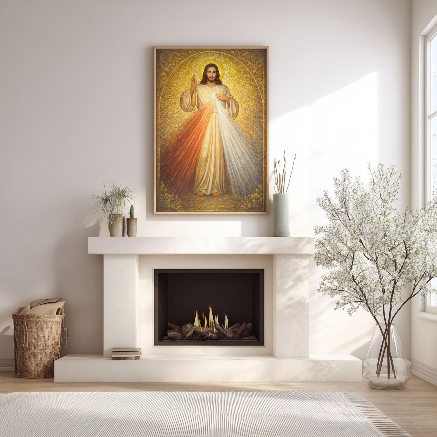 Divine Mercy Jesus Mosaic Print: Golden Byzantine Sacred Heart Art ⬇️ Digital Download