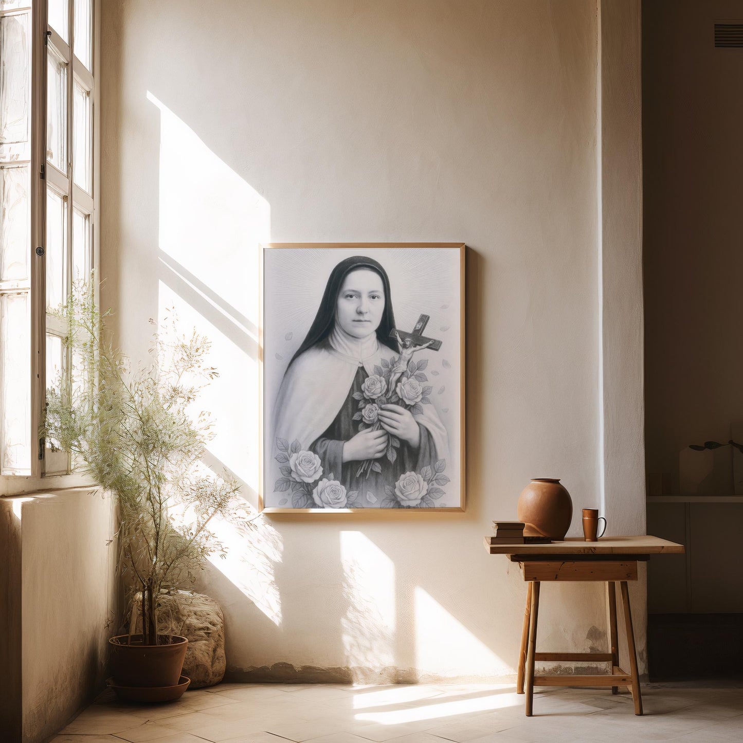 Saint Therese of Lisieux Poster: Catholic Christian Wall Art Decor, Soft Blue Image