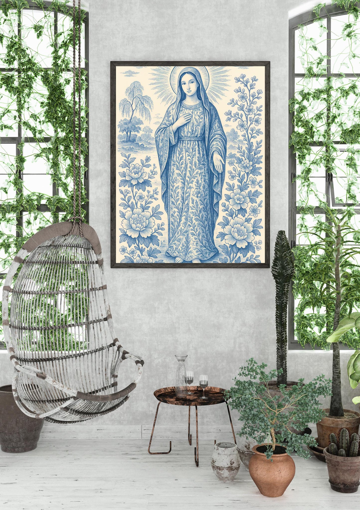 Chinoiserie Virgin Mary Art Print: Catholic Home Decor ⬇️ Digital Download