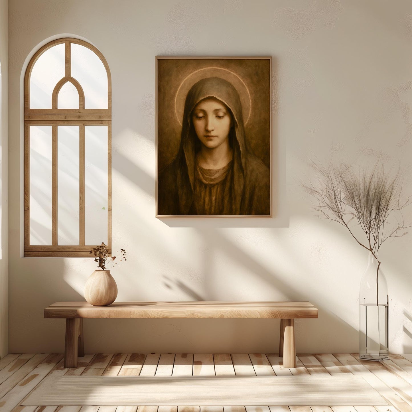 Madonna Portrait Print: Vintage Sepia Religious Wall Art ⬇️ Digital Download