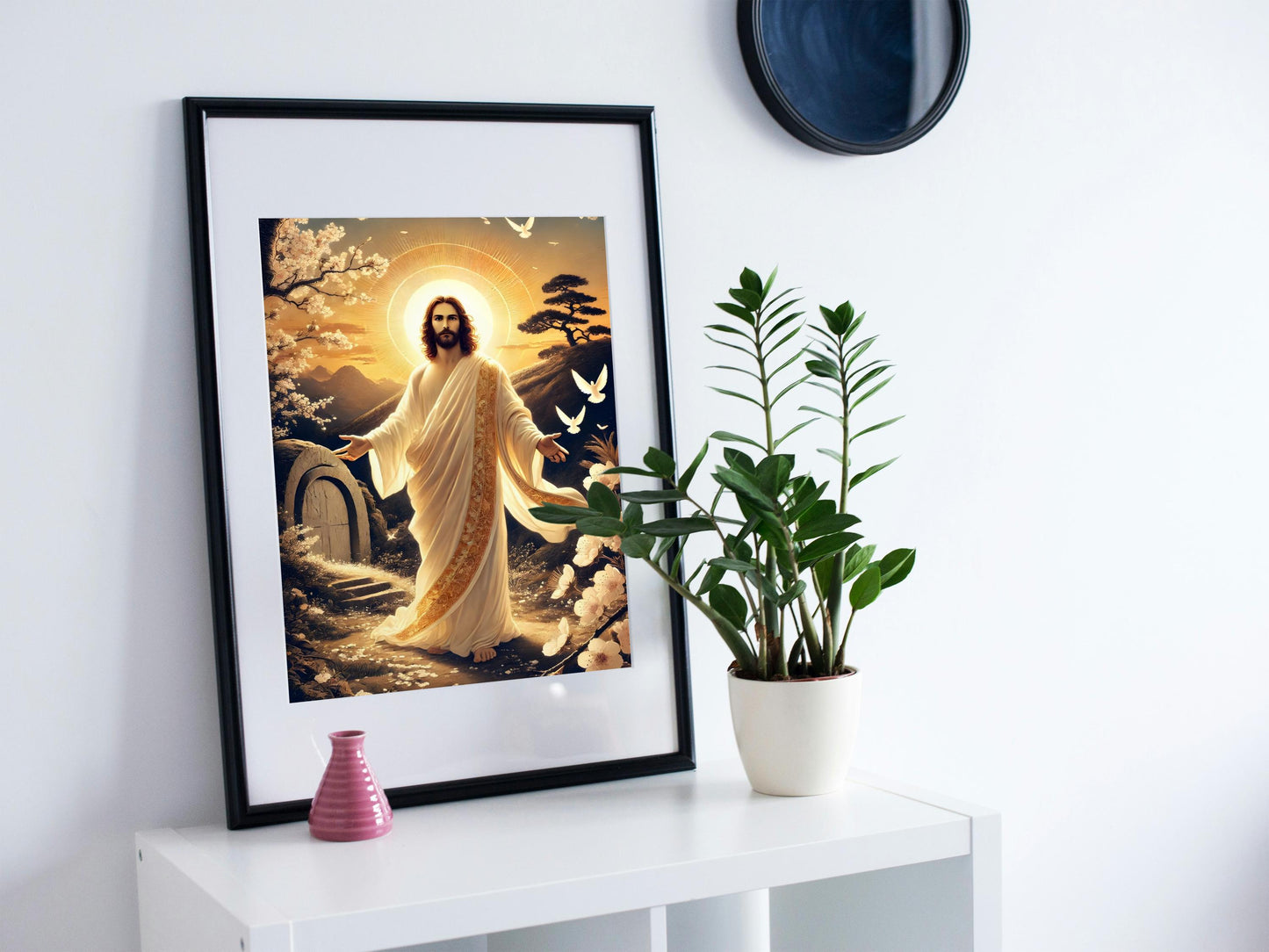 Jesus Resurrection Art: Japanese Woodblock Style Easter Christian Wall Art Print ⬇️ Digital Download