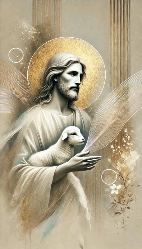 Serene Jesus and Lamb Portrait: Religious Faith Christian Wall Art ⬇️ Digital Download