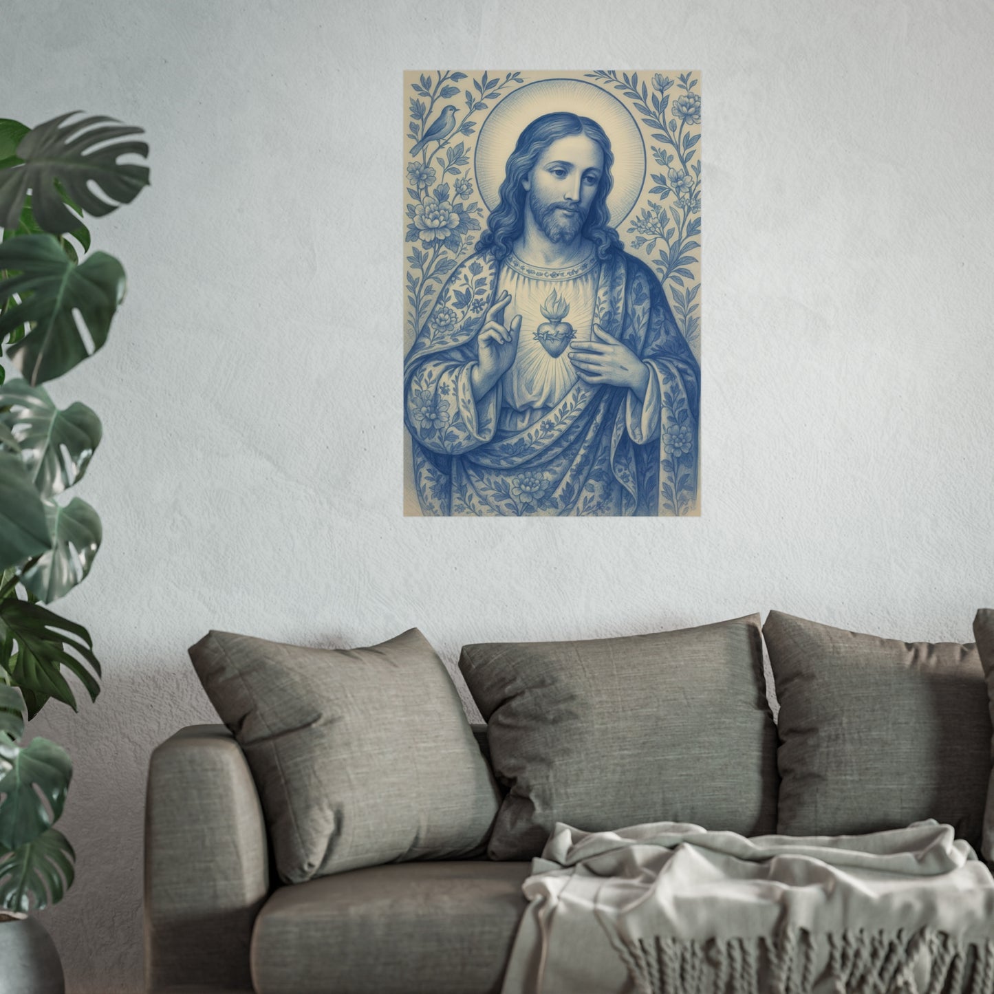 Fine Art Posters, Sacred Heart of Jesus Chinoiserie Style Poster, Religious Wall Art, Christian Decor, Home Wall Decor, Religious Gift