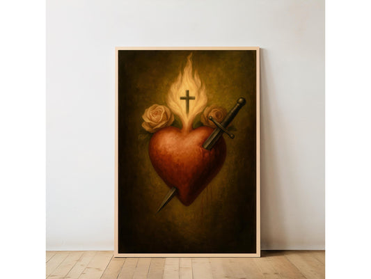 Immaculate Heart of Virgin Mary: Traditional Print, Catholic Wall Decor, Sacred Symbol Christian Wall Art ⬇️ Digital Download