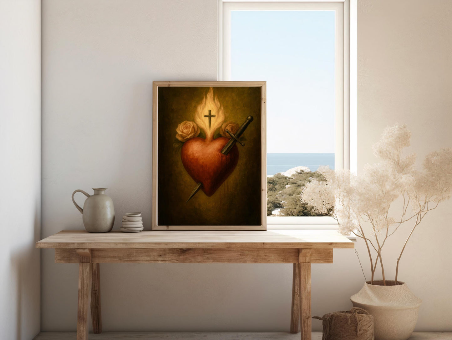 Immaculate Heart of Virgin Mary: Traditional Print, Catholic Wall Decor, Sacred Symbol Christian Wall Art ⬇️ Digital Download