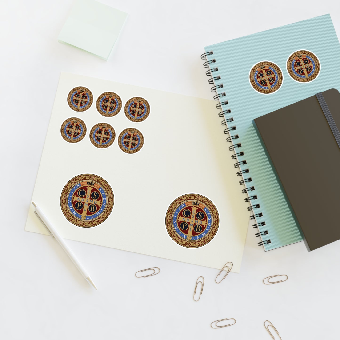 Saint Benedict Medal Sticker Sheet | 10 Religious Catholic Medal Stickers