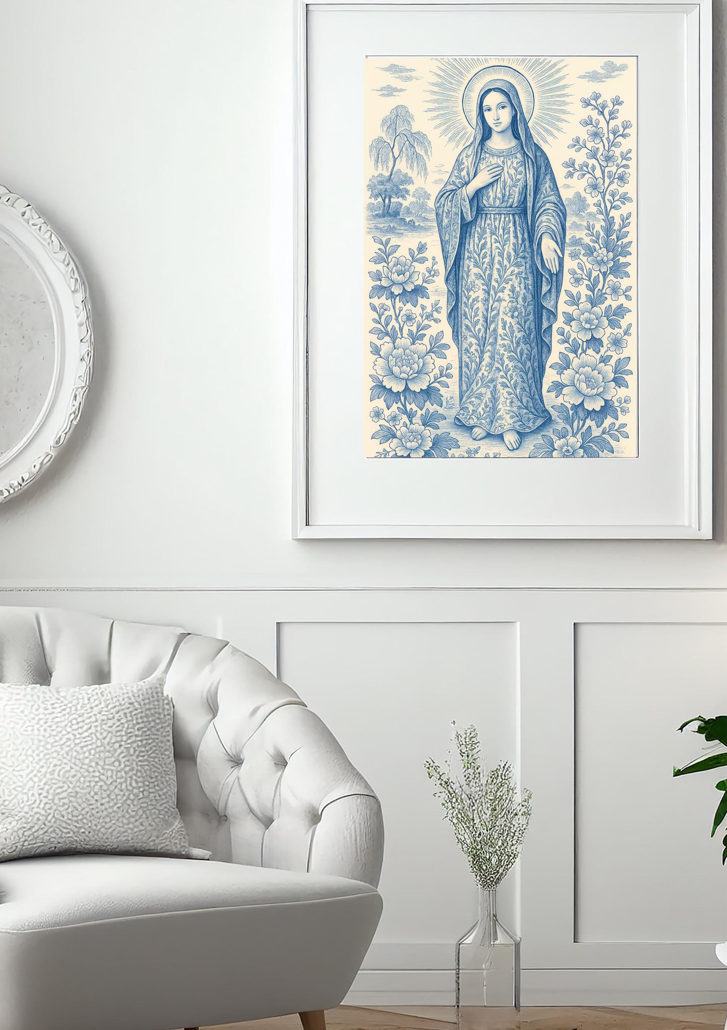 Chinoiserie Virgin Mary Art Print: Catholic Home Decor ⬇️ Digital Download