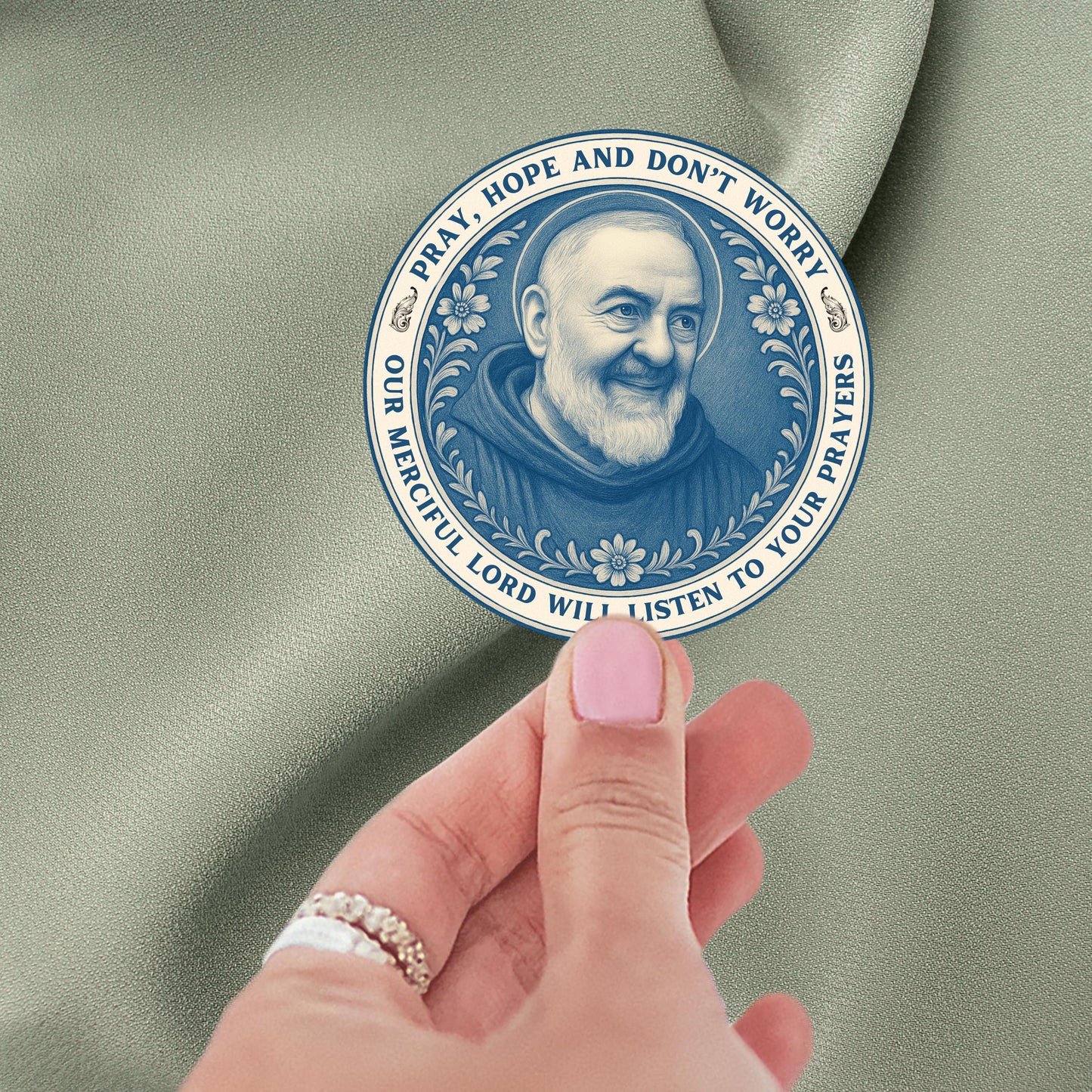 Saint Padre Pio Sticker: Catholic Chinoiserie Style Decal