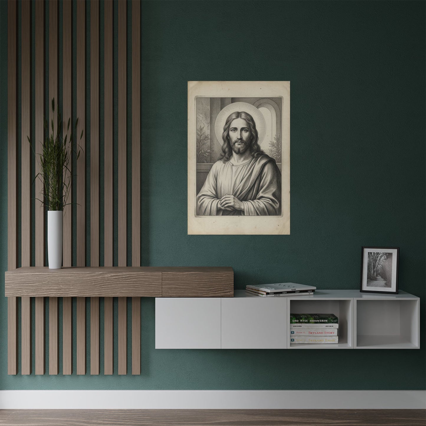 Vintage Jesus Engraving Poster Satin Poster | Antique Style Christian Wall Art