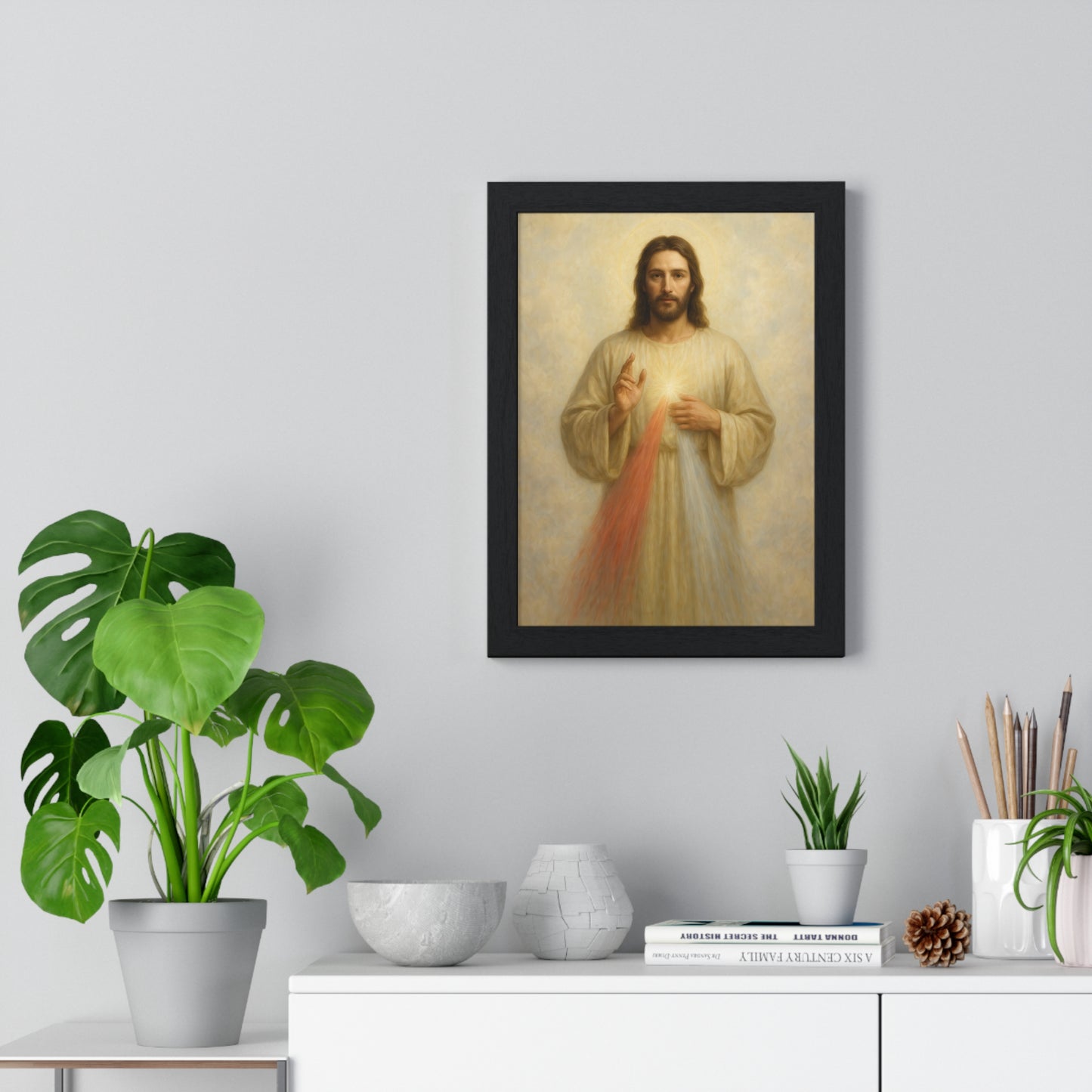Jesus Divine Mercy, Vertical Framed Poster, Religious Art, Home Decor, Faith Gift, Spiritual Wall Art, Baptism or Confirmation