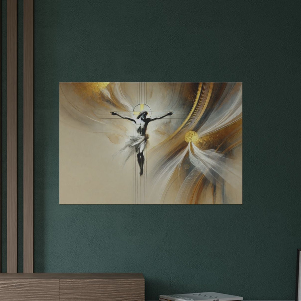 Our Savior Crucified Satin Poster — Modern Christian Inspirational Wall Art