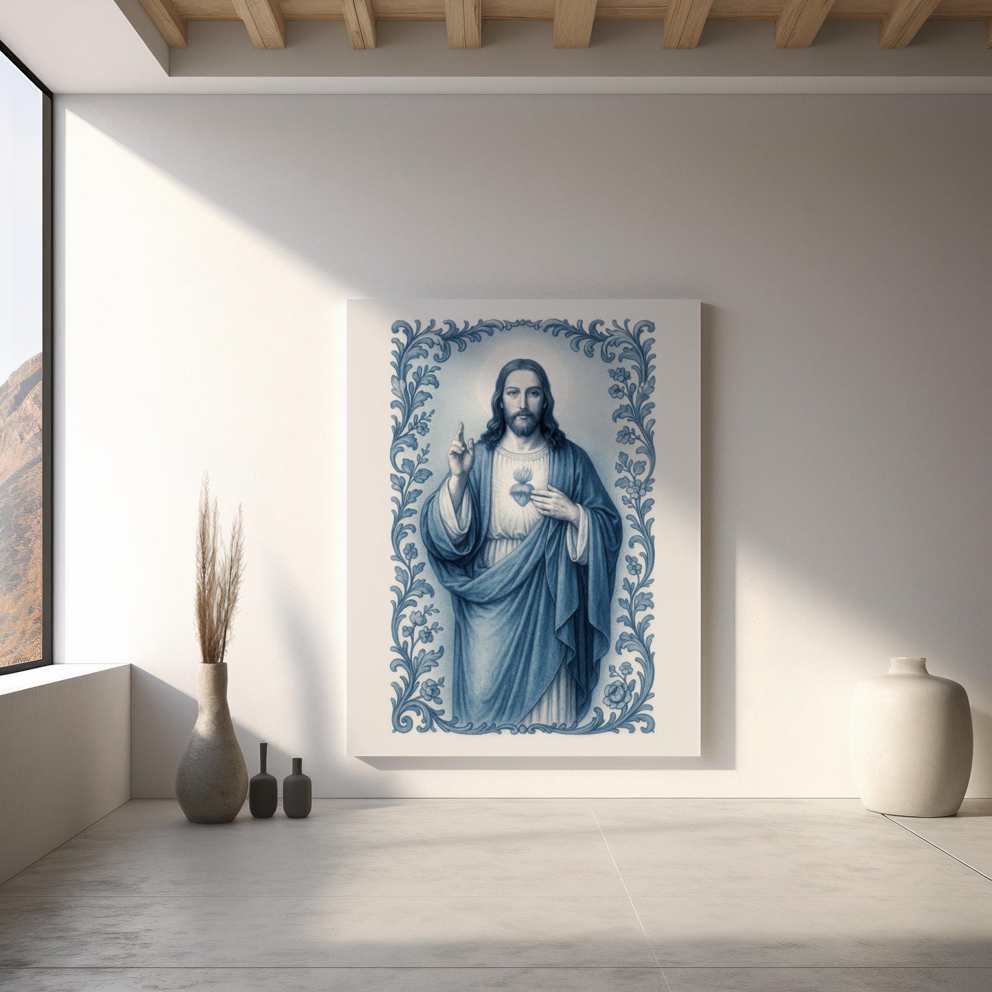 Jesus Christ Art Print: Sacred Heart Blue Chinoiserie Style Catholic Christian Wall Art, Holiday, Confirmation Gift ⬇️ Digital Download