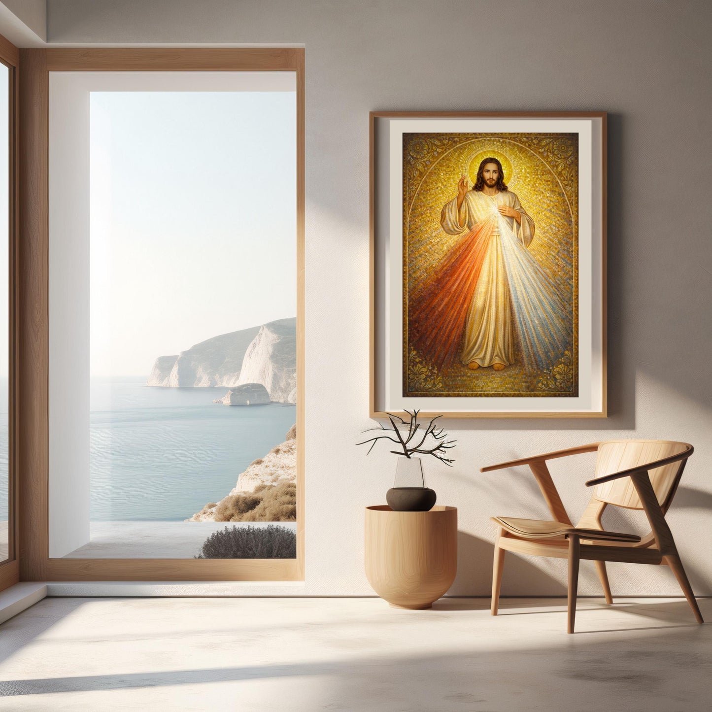 Divine Mercy Jesus Mosaic Print: Golden Byzantine Sacred Heart Art ⬇️ Digital Download