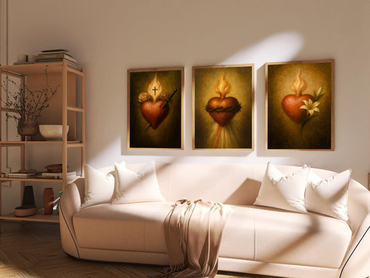Immaculate Hearts of Jesus, Mary, Joseph Prints: Catholic Wall Art ⬇️ Digital Download Set of 3