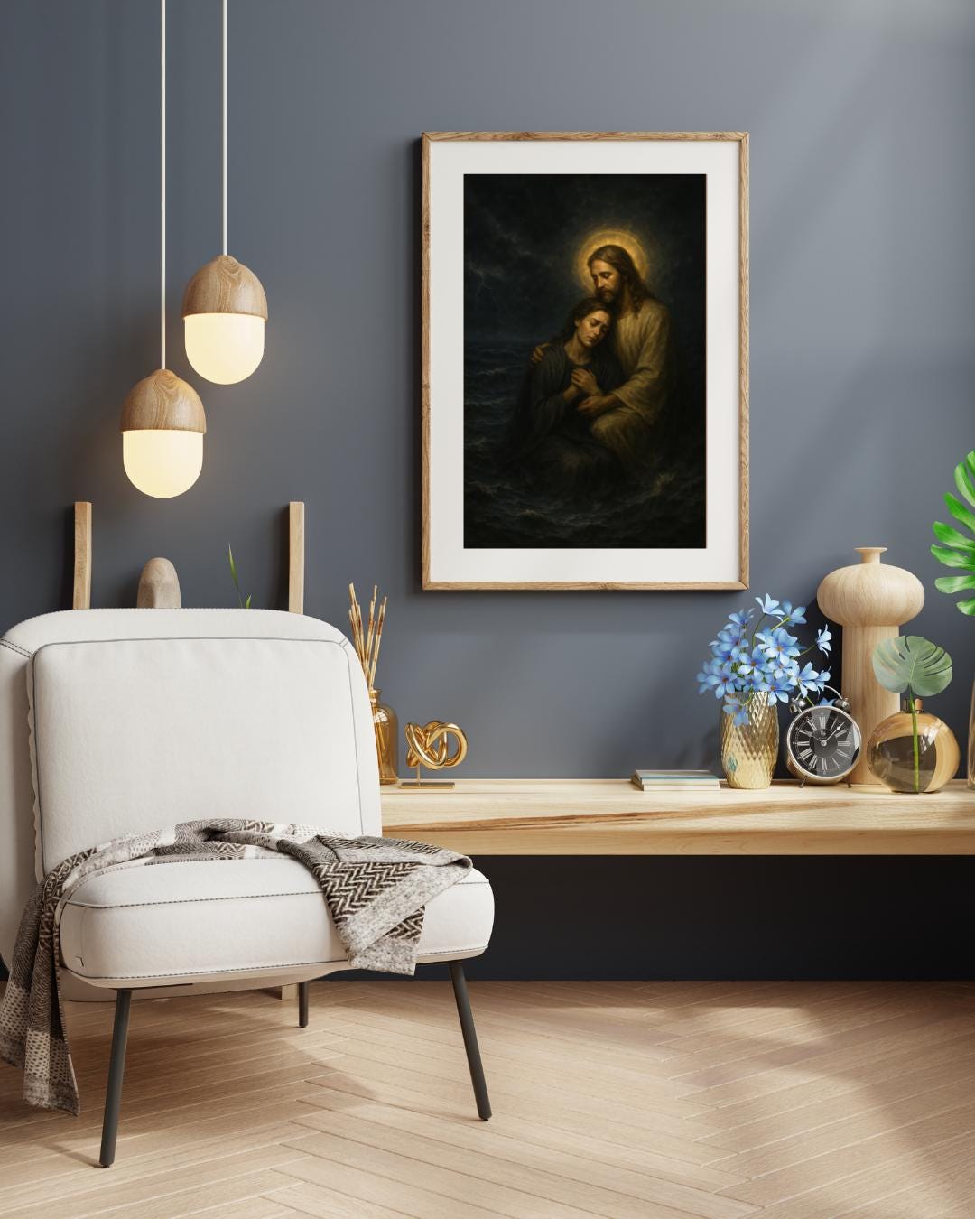 Jesus Christ Consoling a Woman in Stormy Sea: Christian Wall Art ⬇️ Digital Download