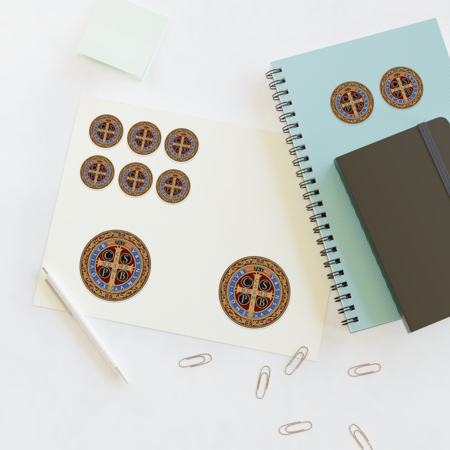 Saint Benedict Medal Sticker Sheet | 10 Religious Catholic Medal Stickers