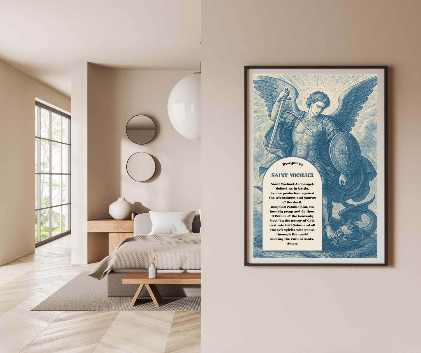 Archangel St Michael Prayer Fine Art Posters, Printable Christian Wall Art, Christian Home Decor, Chinoiserie Style Spiritual Protection