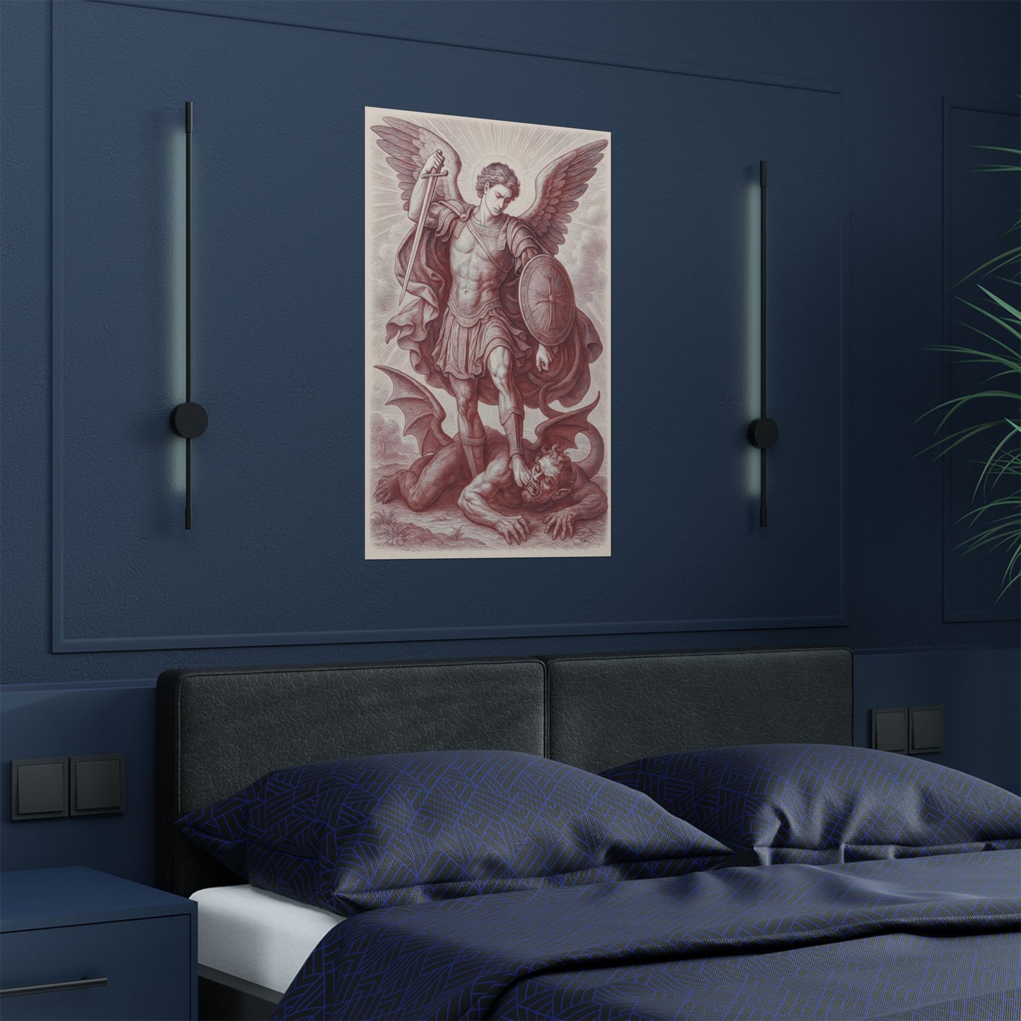 Archangel St Michael Satin Poster (Red) - Divine Protection Artwork, Home Decor, Spiritual Gift, Wall Art, Unique Gift Idea