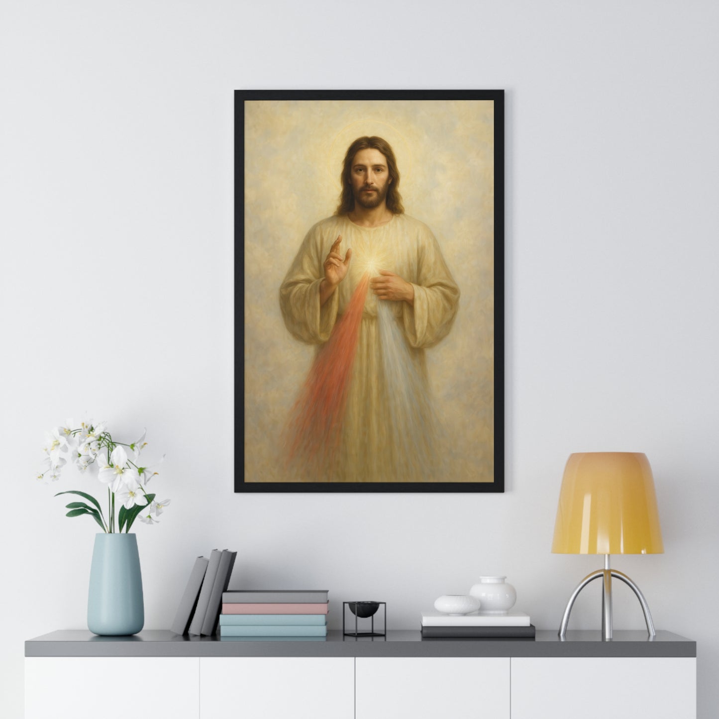 Jesus Divine Mercy, Vertical Framed Poster, Religious Art, Home Decor, Faith Gift, Spiritual Wall Art, Baptism or Confirmation