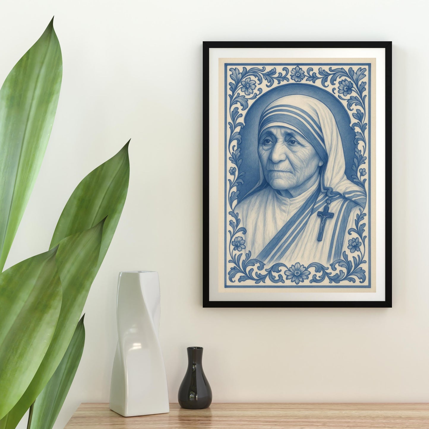 Saint Mother Teresa Print: Chinoiserie Baroque Floral Catholic Christian Wall Art ⬇️ Digital Download