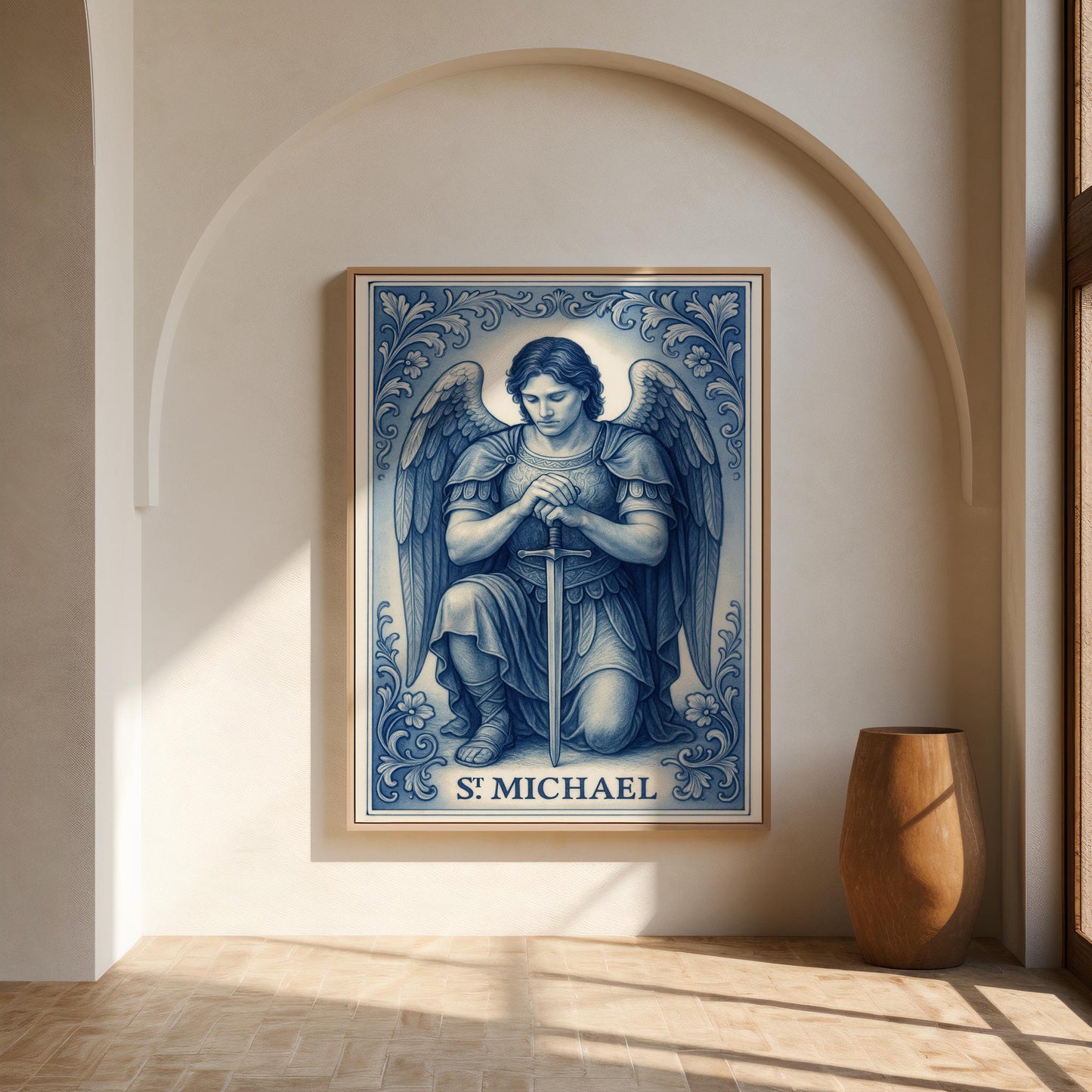 Saint Michael Print: Catholic Chinoiserie Style Wall Art ⬇️ Digital Download