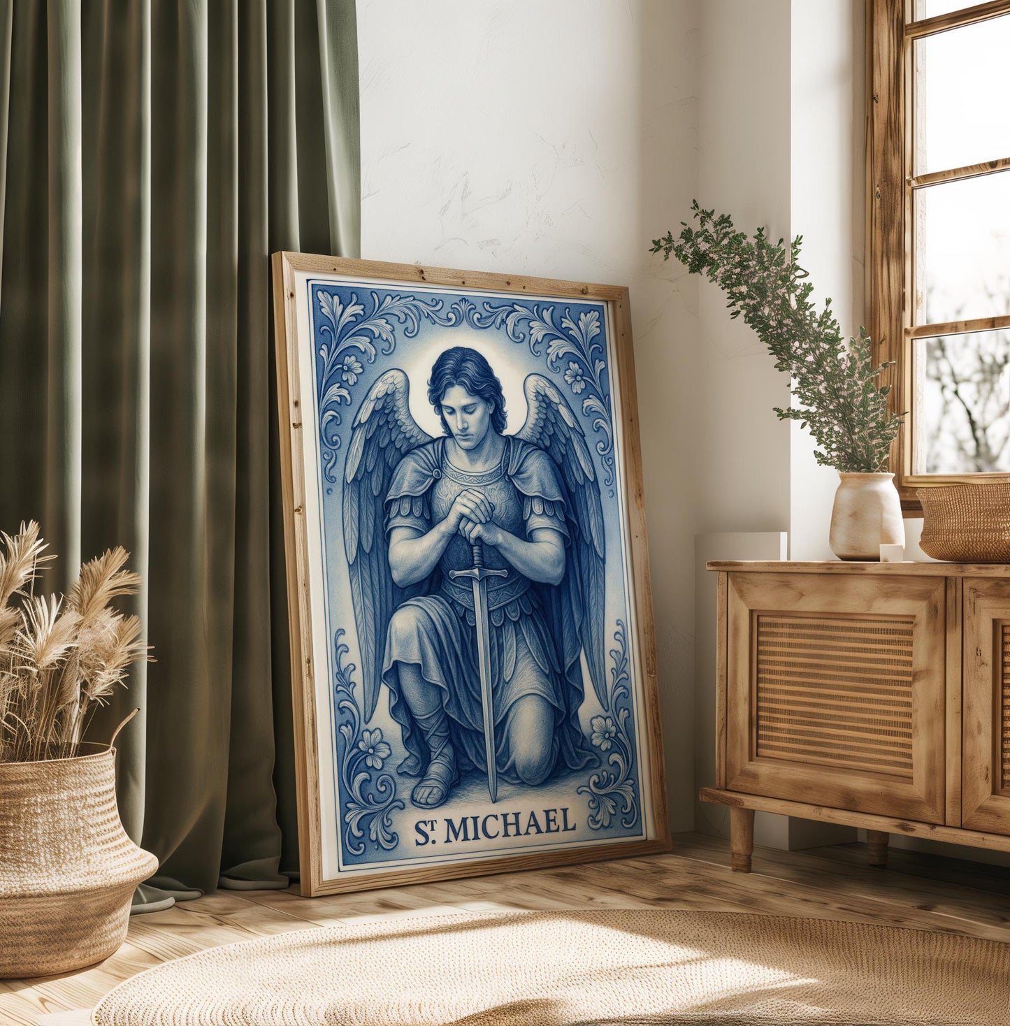 Saint Michael Print: Catholic Chinoiserie Style Wall Art ⬇️ Digital Download