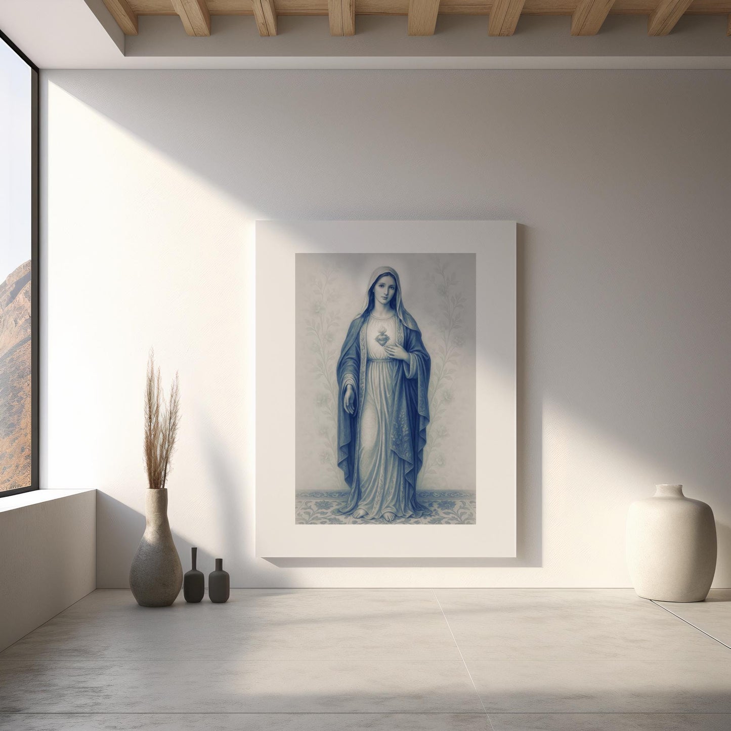 Virgin Mary Poster: Immaculate Heart Chinoiserie Style Vertical Matte Wall Art Decor ⬇️ Digital Download
