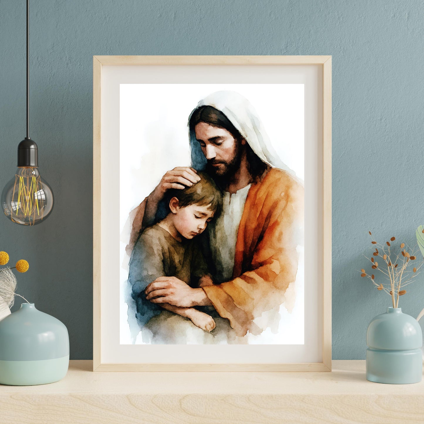 Jesus Protection Poster: Jesus Embracing Boy, Inspirational Modern Christian Wall Art Print, Faith Gift ⬇️ Digital Download