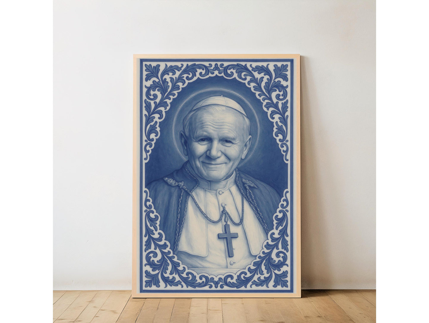 Saint John Paul II Chinoiserie Art Print: Catholic Home Decor, Christian Wall Art ⬇️ Digital Download