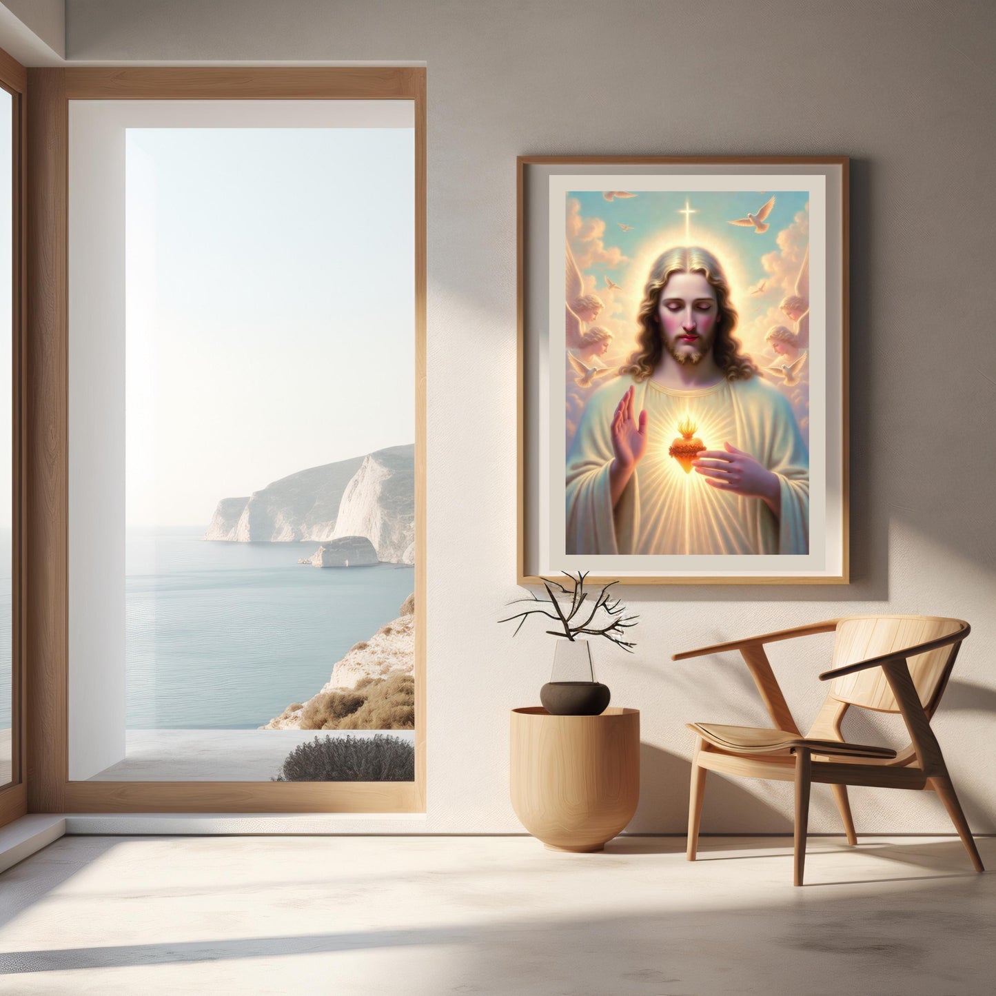 Sacred Heart of Jesus Wall Art: Luminous Catholic Devotional Poster ⬇️ Digital Download